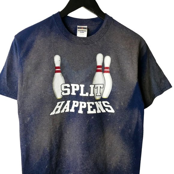 Bleached Split Happens T Shirt Gray Blue Medium M Bowling Pins Graphic Tee Solid - Picture 1 of 12
